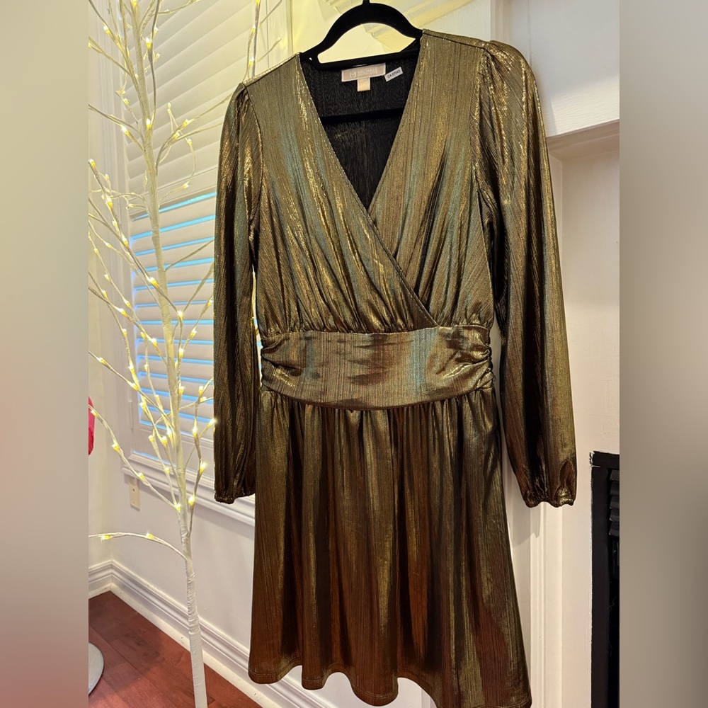 Michael Kors Gold Faux Wrap Dress